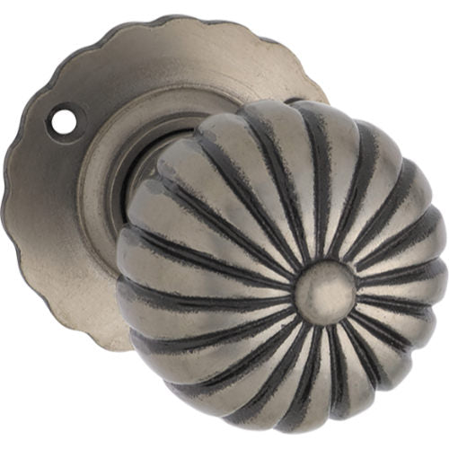 Door Knob Iron Fluted Round Rose Pair Polished Metal D55xP76mm BP60mm in Polished Metal