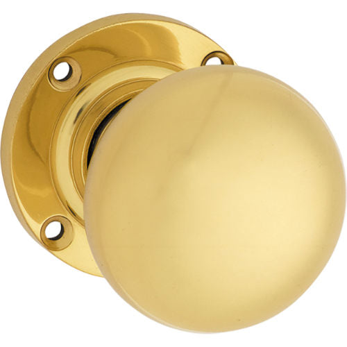 Door Knob Victorian Round Rose Pair Polished Brass D54xP65mm BP57mm in Polished Brass