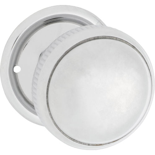 Door Knob Milled Edge Round Rose Pair Chrome Plated D45xP46mm BP45mm in Chrome Plated
