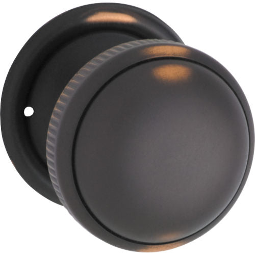Door Knob Milled Edge Round Rose Pair Antique Copper D45xP46mm BP45mm in Antique Copper
