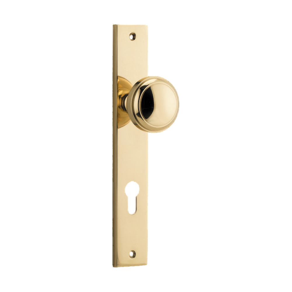 Door Knob Paddington Rectangular Euro Polished Brass CTC85mm H240xW38xP68mm in Polished Brass