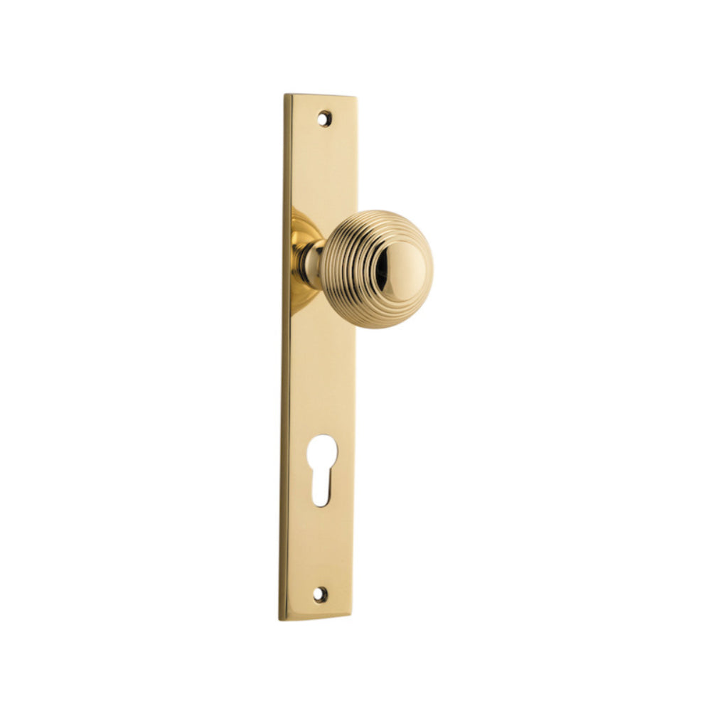 Door Knob Guildford Rectangular Euro Polished Brass CTC85mm H240xW38xP60mm in Polished Brass