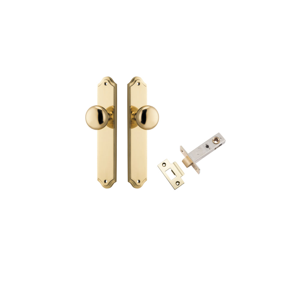 Door Knob Cambridge Shouldered Latch Polished Brass H240xW50xP67mm Passage Kit, Tube Latch Split Cam 'T' Striker Polished Brass Backset 60mm in Polished Brass