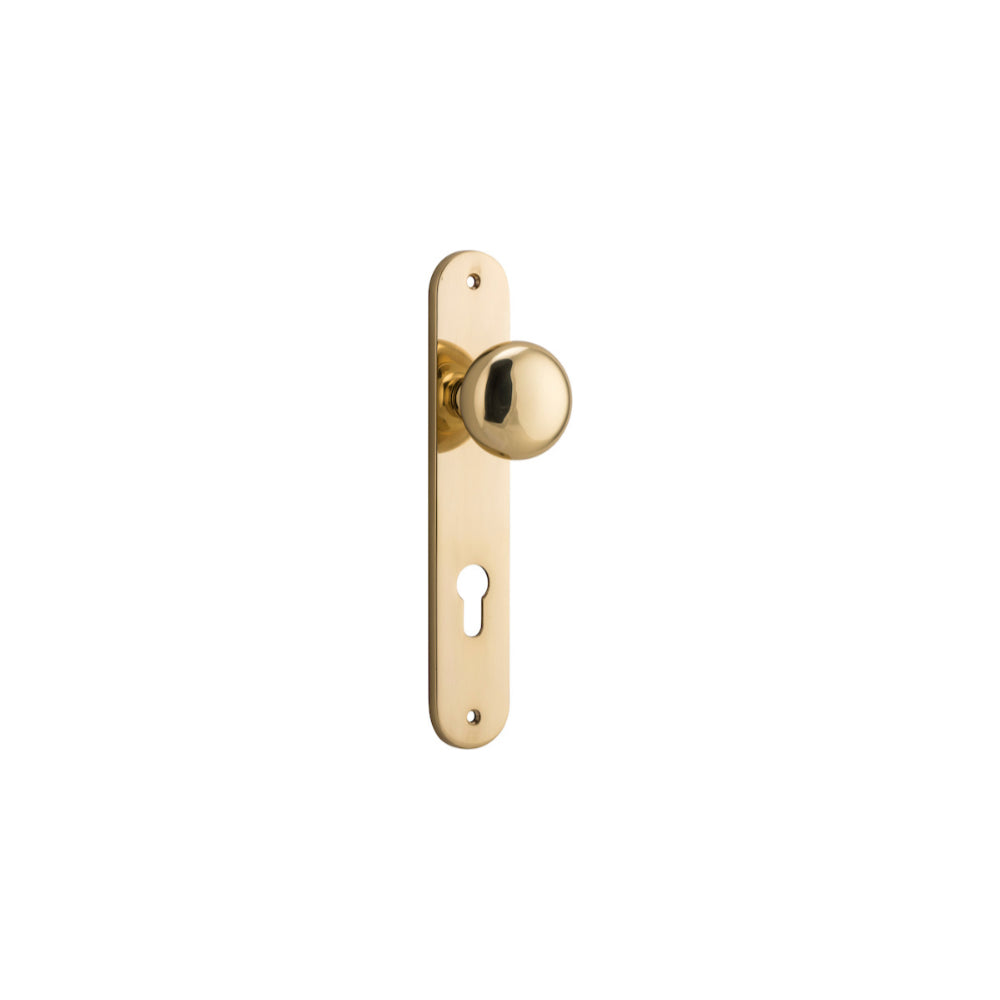 Door Knob Cambridge Oval Euro Polished Brass CTC85mm H240xW40xP67mm in Polished Brass