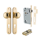 Door Knob Cambridge Oval Euro Polished Brass CTC85mm H240xW40xP67mm Entrance Kit, Mortice Lock Euro Polished Brass CTC85mm Backset 60mm, Euro Cylinder Dual Function 5 Pin Polished Brass L65mm KA1 in Polished Brass