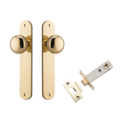 Door Knob Cambridge Oval Latch Polished Brass H240xW40xP67mm Passage Kit, Tube Latch Split Cam 'T' Striker Polished Brass Backset 60mm in Polished Brass
