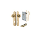 Door Knob Guildford Oval Euro Polished Brass CTC85mm H240xW40xP60mm Entrance Kit, Mortice Lock Euro Polished Brass CTC85mm Backset 60mm, Euro Cylinder Key Thumb 6 Pin Polished Brass L70mm KA1 in Polished Brass