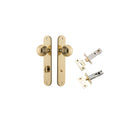 Door Knob Guildford Oval Privacy Polished Brass CTC85mm H240xW40xP60mm Inbuilt Privacy Kit, Tube Latch Split Cam 'T' Striker Polished Brass Backset 60mm, Privacy Bolt Round Bolt Polished Brass Backset 60mm in Polished Brass