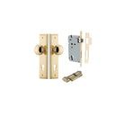 Door Knob Paddington Stepped Euro Polished Brass CTC85mm H240xW50xP68mm Entrance Kit, Mortice Lock Euro Polished Brass CTC85mm Backset 60mm, Euro Cylinder Key Thumb 6 Pin Polished Brass L70mm KA1 in Polished Brass