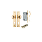 Door Knob Cambridge Stepped Euro Polished Brass CTC85mm H240xW50xP67mm Entrance Kit, Mortice Lock Euro Polished Brass CTC85mm Backset 60mm, Euro Cylinder Key Thumb 6 Pin Polished Brass L70mm KA1 in Polished Brass