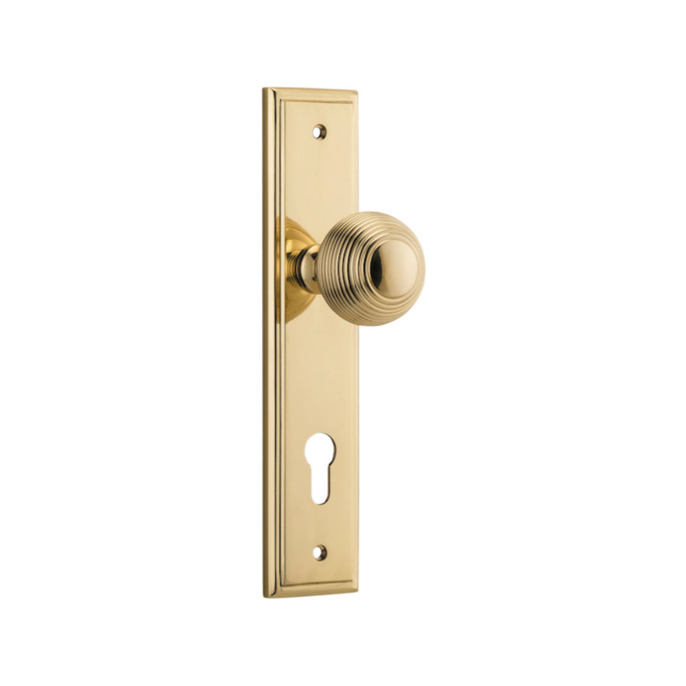 Door Knob Guildford Stepped Euro Polished Brass CTC85mm H240xW50xP60mm in Polished Brass
