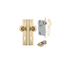 Door Knob Guildford Stepped Euro Polished Brass CTC85mm H240xW50xP60mm Entrance Kit, Mortice Lock Euro Polished Brass CTC85mm Backset 60mm, Euro Cylinder Dual Function 5 Pin Polished Brass L65mm KA1 in Polished Brass