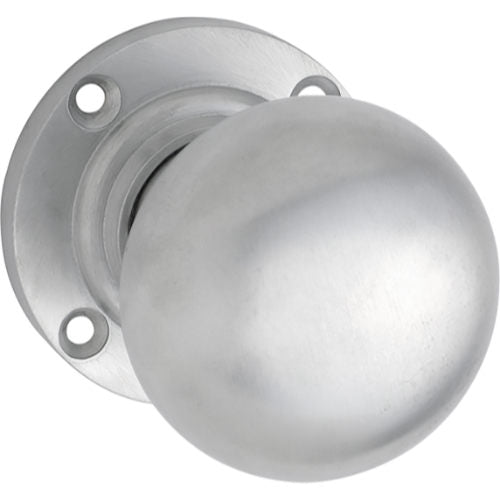 Door Knob Victorian Round Rose Pair Satin Chrome D54xP65mm BP57mm in Satin Chrome