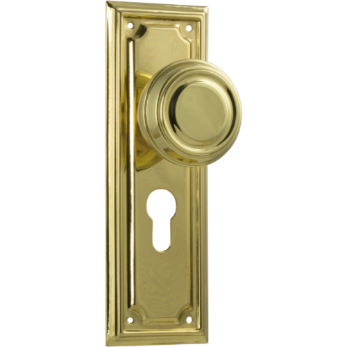 Door Knob Edwardian Euro Pair Polished Brass H185xW60xP57mm in Polished Brass