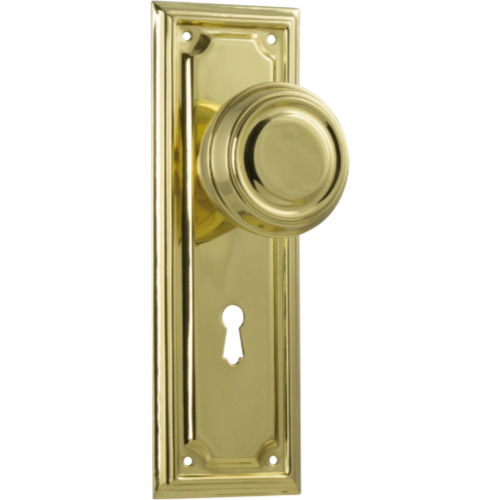 Door Knob Edwardian Lock Pair Polished Brass H185xW60xP57mm in Polished Brass