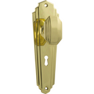 Door Knob Elwood Art Deco Lock Pair Polished Brass H200xW63xP47mm in Polished Brass
