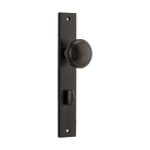 Pair of Iver Paddington knobs on rectangular backplates, stylish architectural hardware for doors or cabinets.