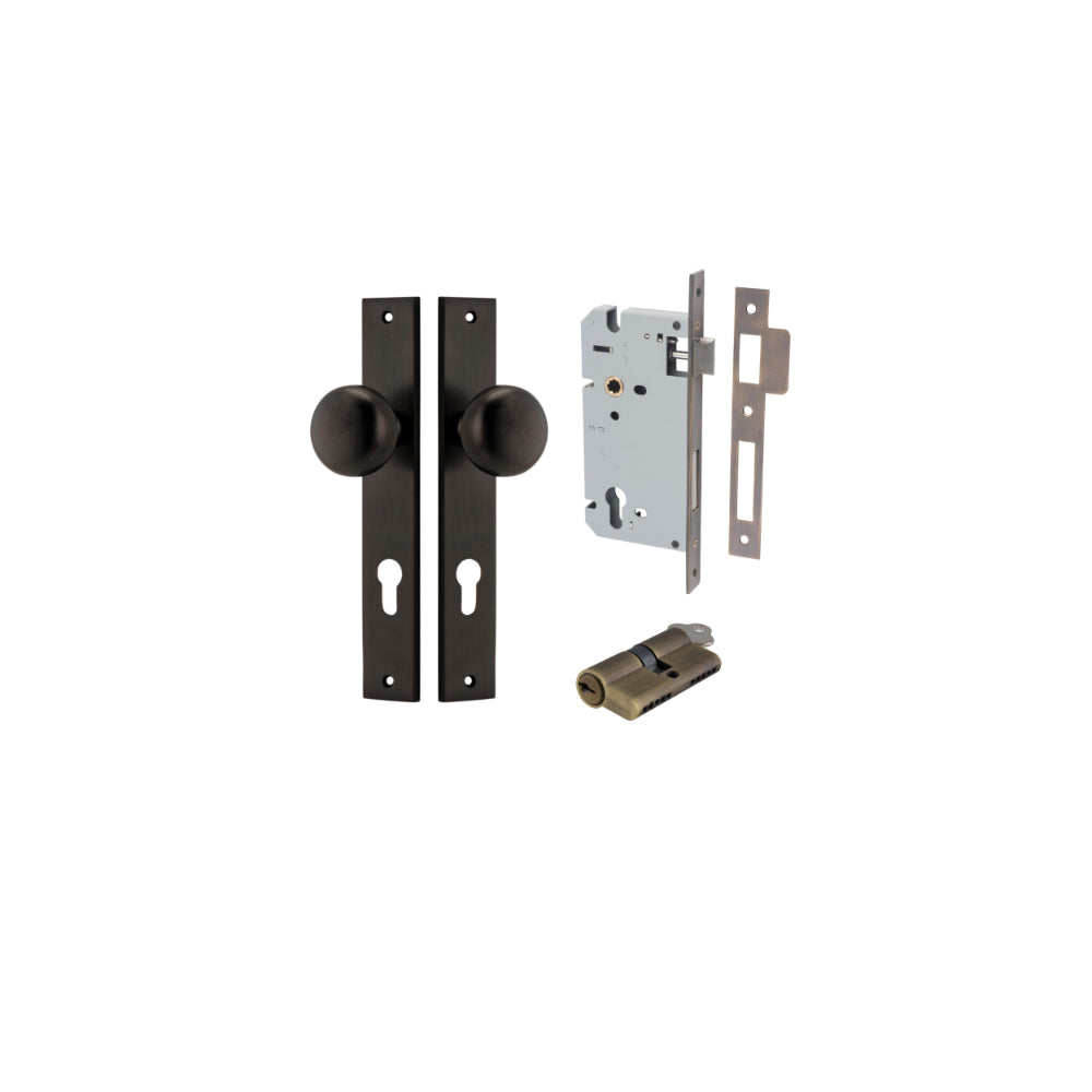 Door Knob Cambridge Rectangular Euro Signature Brass CTC85mm H240xW38xP67mm Entrance Kit Mortice Lock Euro Signature Brass CTC85mm Backset 60mm, Euro Cylinder Dual Function 5 Pin Signature Brass L65mm KA1 in Signature Brass