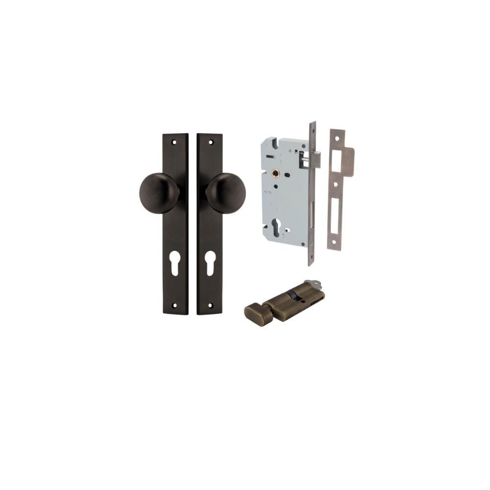 Door Knob Cambridge Rectangular Euro Signature Brass CTC85mm H240xW38xP67mm Entrance Kit Mortice Lock Euro Signature Brass CTC85mm Backset 60mm, Euro Cylinder Key Thumb 6 Pin Signature Brass L70mm KA1 in Signature Brass