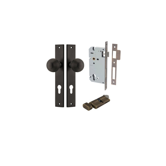 Door Knob Guildford Rectangular Euro Signature Brass CTC85mm H240xW38xP60mm Entrance Kit Mortice Lock Euro Signature Brass CTC85mm Backset 60mm, Euro Cylinder Key Thumb 6 Pin Signature Brass L70mm KA1 in Signature Brass