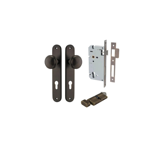 Door Knob Paddington Oval Euro Signature Brass CTC85mm H240xW40xP68mm Entrance Kit, Mortice Lock Euro Signature Brass CTC85mm Backset 60mm, Euro Cylinder Key Thumb 6 Pin Signature Brass L70mm KA1 in Signature Brass