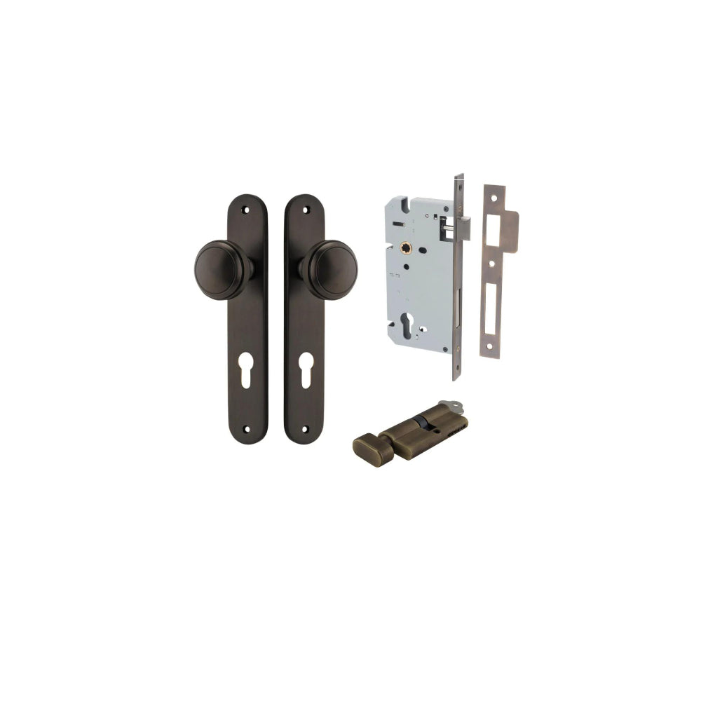 Door Knob Paddington Oval Euro Signature Brass CTC85mm H240xW40xP68mm Entrance Kit, Mortice Lock Euro Signature Brass CTC85mm Backset 60mm, Euro Cylinder Key Thumb 6 Pin Signature Brass L70mm KA1 in Signature Brass