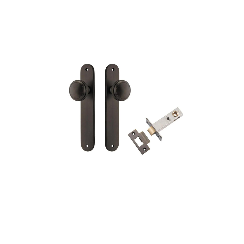 Door Knob Paddington Oval Latch Signature Brass H240xW40xP68mm Passage Kit, Tube Latch Split Cam 'T' Striker Signature Brass Backset 60mm in Signature Brass