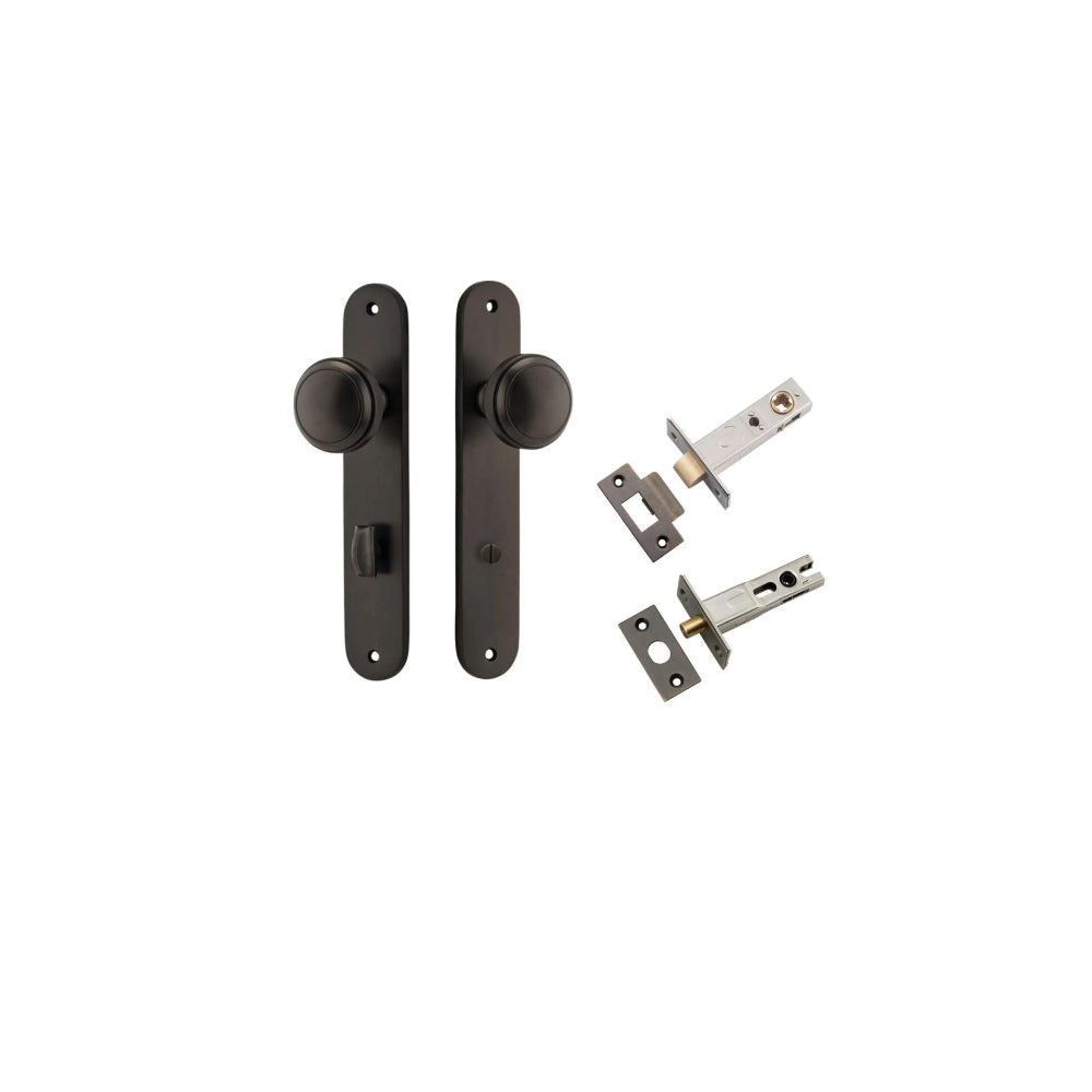 Door Knob Paddington Oval Privacy Signature Brass CTC85mm H240xW40xP68mm Inbuilt Privacy Kit, Tube Latch Split Cam 'T' Striker Signature Brass Backset 60mm, Privacy Bolt Round Bolt Signature Brass Backset 60mm in Signature Brass