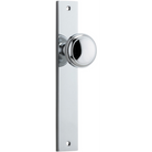 Pair of Iver Paddington knobs with rectangular backplates, featuring polished metal finish for architectural hardware decor.