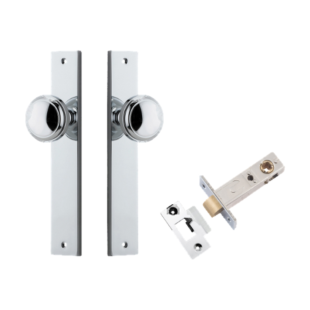 Door Knob Paddington Rectangular Latch Polished Chrome H240xW38xP68mm Passage Kit Tube Latch Split Cam 'T' Striker Polished Chrome Backset 60mm in Polished Chrome