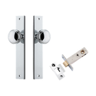Pair of Iver Paddington knobs on rectangular backplates, architectural hardware in a sleek, modern design for doors.