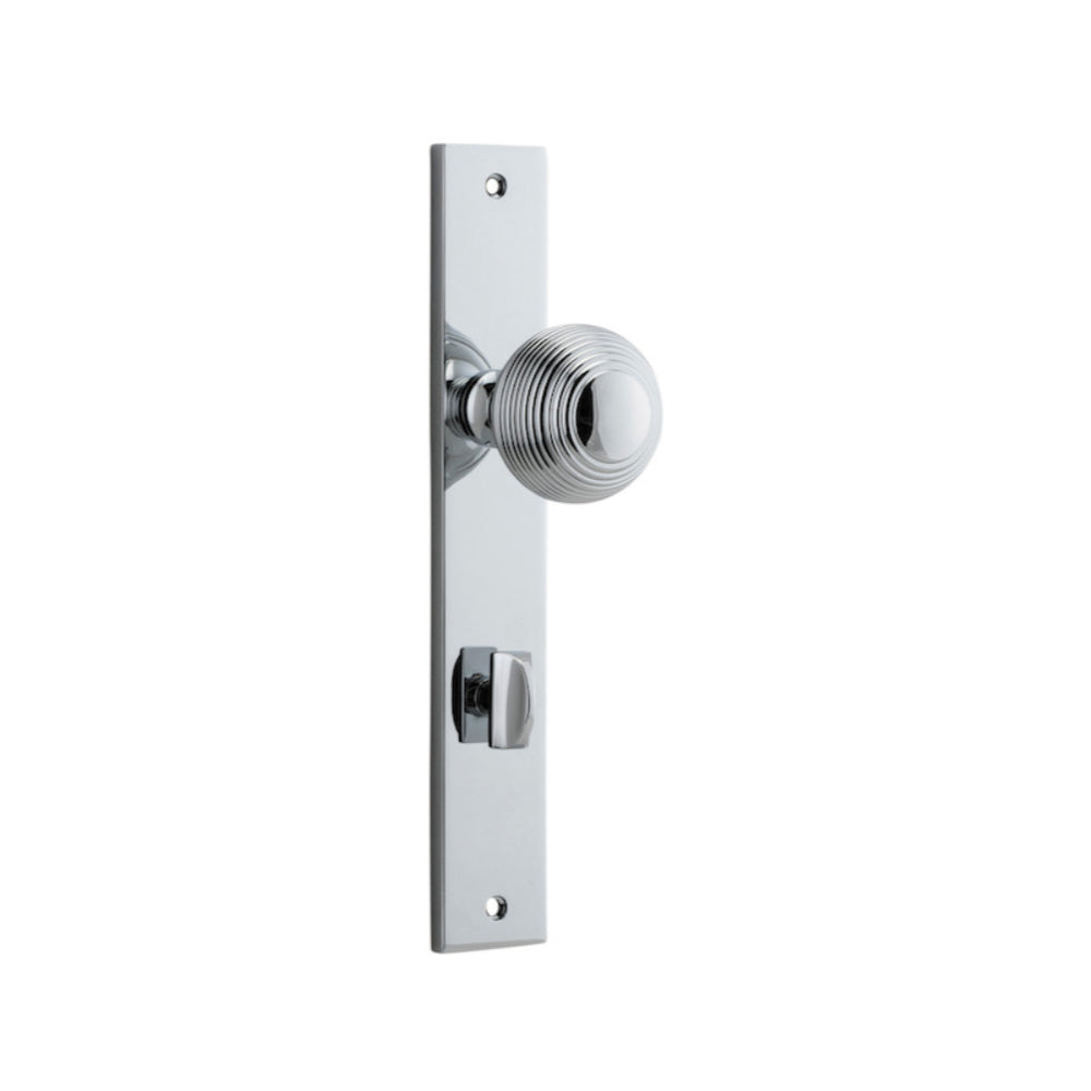 Door Knob Guildford Rectangular Privacy Polished Chrome CTC85mm H240xW38xP60mm in Polished Chrome
