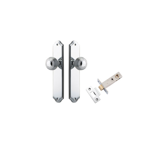Door Knob Guildford Shouldered Latch Polished Chrome H240xW50xP60mm Passage Kit, Tube Latch Split Cam 'T' Striker Polished Chrome Backset 60mm in Polished Chrome