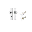 Door Knob Paddington Chamfered Privacy Polished Chrome CTC85mm D55xP63mm BPH240xW50mm Privacy Kit, Tube Latch Split Cam 'T' Striker Polished Chrome Backset 60mm, Privacy Bolt Round Bolt Polished Chrome Backset 60mm in Polished Chrome