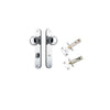 Door Knob Paddington Oval Privacy Polished Chrome CTC85mm H240xW40xP68mm Inbuilt Privacy Kit, Tube Latch Split Cam 'T' Striker Polished Chrome Backset 60mm, Privacy Bolt Round Bolt Polished Chrome Backset 60mm in Polished Chrome