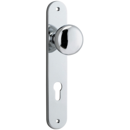 Door Knob Cambridge Oval Euro Polished Chrome CTC85mm H230xW40xP67mm in Polished Chrome