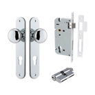 Door Knob Cambridge Oval Euro Polished Chrome CTC85mm H240xW40xP67mm Entrance Kit, Mortice Lock Euro Polished Chrome CTC85mm Backset 60mm, Euro Cylinder Dual Function 5 Pin Polished Chrome L65mm KA1 in Polished Chrome