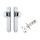 Door Knob Cambridge Oval Latch Polished Chrome H240xW40xP67mm Passage Kit, Tube Latch Split Cam 'T' Striker Polished Chrome Backset 60mm in Polished Chrome