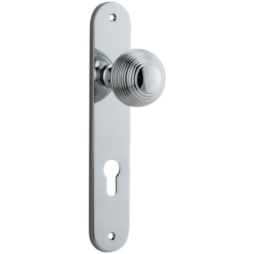 Door Knob Guildford Oval Euro Polished Chrome CTC85mm H230xW40xP60mm in Polished Chrome