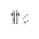 Door Knob Guildford Oval Privacy Polished Chrome CTC85mm H240xW40xP60mm Inbuilt Privacy Kit, Tube Latch Split Cam 'T' Striker Polished Chrome Backset 60mm, Privacy Bolt Round Bolt Polished Chrome Backset 60mm in Polished Chrome
