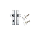 Door Knob Cambridge Stepped Privacy Polished Chrome CTC85mm H240xW50xP67mm Inbuilt Privacy Kit, Tube Latch Split Cam 'T' Striker Polished Chrome Backset 60mm, Privacy Bolt Round Bolt Polished Chrome Backset 60mm in Polished Chrome