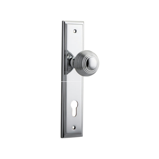 Door Knob Guildford Stepped Euro Polished Chrome CTC85mm H237xW50xP60mm in Polished Chrome