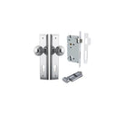 Door Knob Guildford Stepped Euro Polished Chrome CTC85mm H240xW50xP60mm Entrance Kit, Mortice Lock Euro Polished Chrome CTC85mm Backset 60mm, Euro Cylinder Key Thumb 6 Pin Polished Chrome L70mm KA1 in Polished Chrome