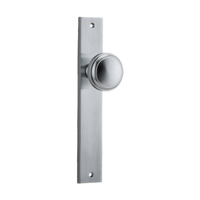 Pair of Iver Paddington knobs with rectangular backplates, architectural hardware in a sleek, modern design.