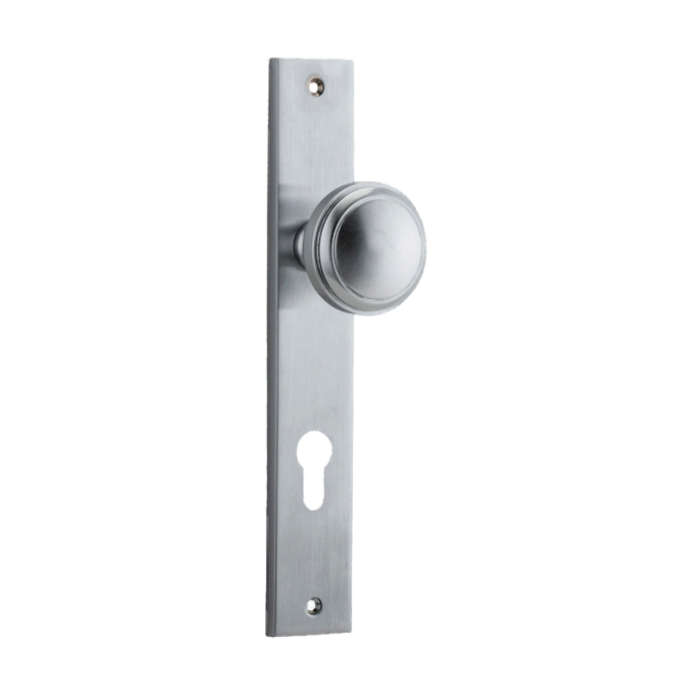 Door Knob Paddington Rectangular Euro Brushed Chrome CTC85mm H240xW38xP68mm in Brushed Chrome