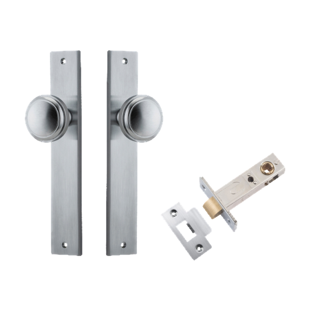 Door Knob Paddington Rectangular Latch Brushed Chrome H240xW38xP68mm Passage Kit Tube Latch Split Cam 'T' Striker Brushed Chrome Backset 60mm in Brushed Chrome