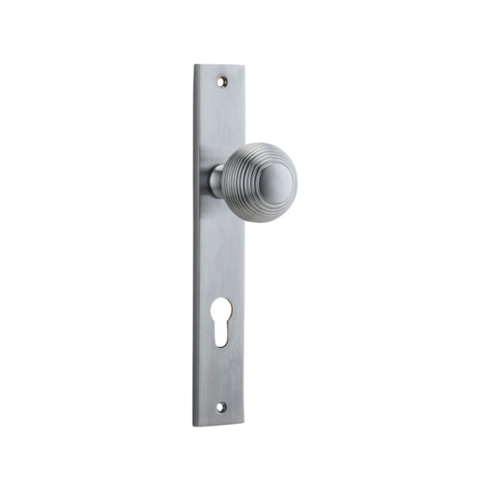Door Knob Guildford Rectangular Euro Brushed Chrome CTC85mm H240xW38xP60mm in Brushed Chrome