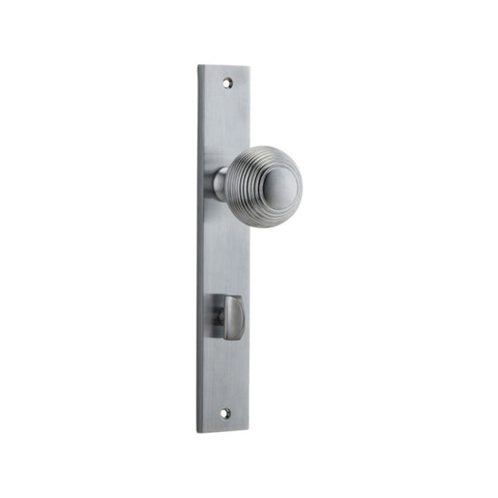 Door Knob Guildford Rectangular Privacy Brushed Chrome CTC85mm H240xW38xP60mm in Brushed Chrome