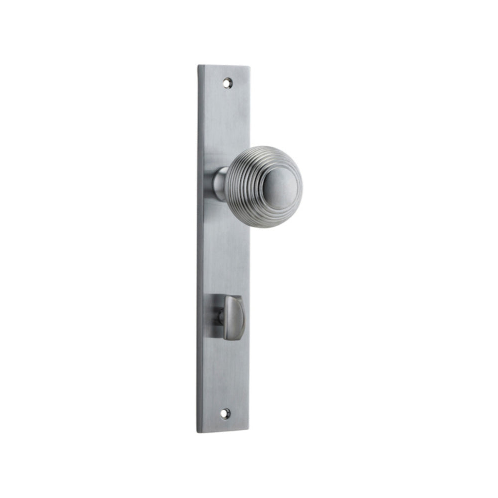 Door Knob Guildford Rectangular Privacy Brushed Chrome CTC85mm H240xW38xP60mm in Brushed Chrome