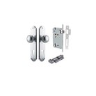 Door Knob Paddington Shouldered Euro Brushed Chrome CTC85mm H240xW50xP68mm Entrance Kit, Mortice Lock Euro Brushed Chrome CTC85mm Backset 60mm, Euro Cylinder Key Thumb 6 Pin Brushed Chrome L70mm KA1 in Brushed Chrome